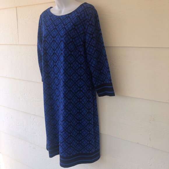 Talbot’s Midi Dress Royal Blue & Black Geo Design Contrasting Trim Sz Medium - Picture 4 of 16